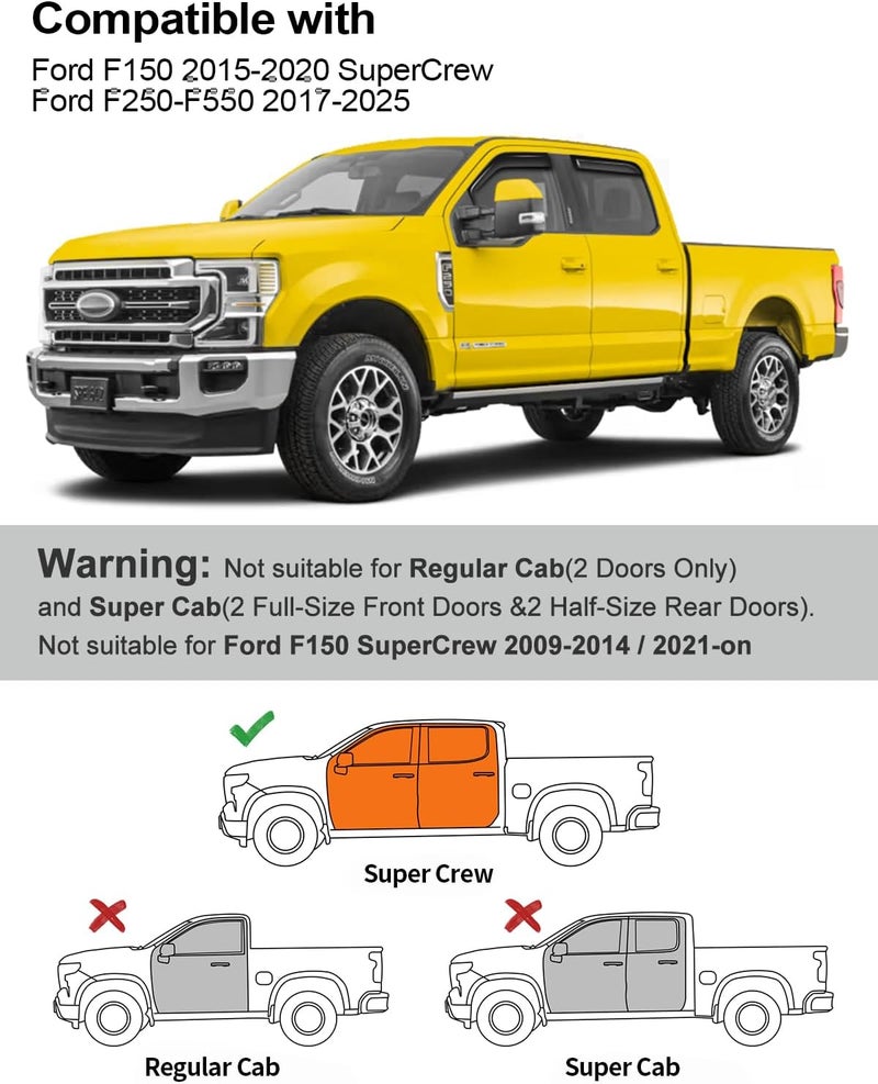 Deejecsun in-Channel Window Rain Guards Fit for Ford F150 2015-2020 SuperCrew/Ford F250-F550 2017-2025, Extra Durable Truck Window Deflectors Vent Shades Visors Exterior Car Accessories - 4 pcs - Image 3